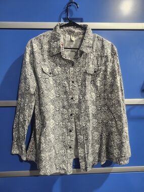 Walls Black and White Floral Snap Shirt Size 2XL
